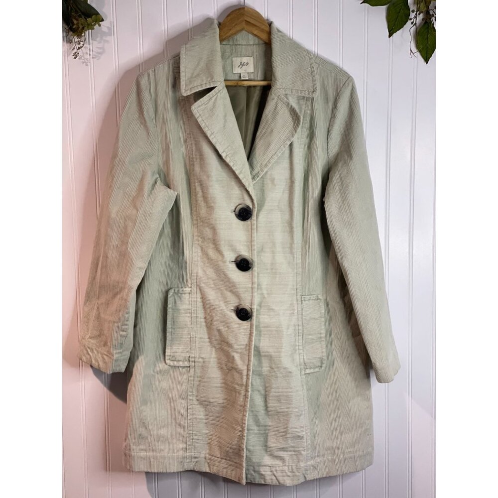 J. Jill Womens Light Green Corduroy Blend Coat Large With Button Details